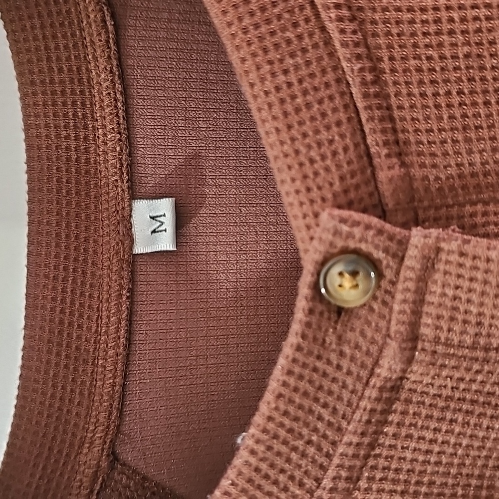 Casual Brown Thermal  Button-Up Henley Top - Picture 2 of 7